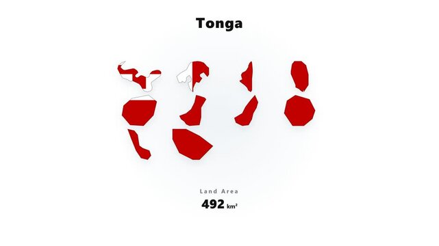 Digital graphics displaying the national flag of Tonga alongside the country's total land area statistic in a clean informational layout