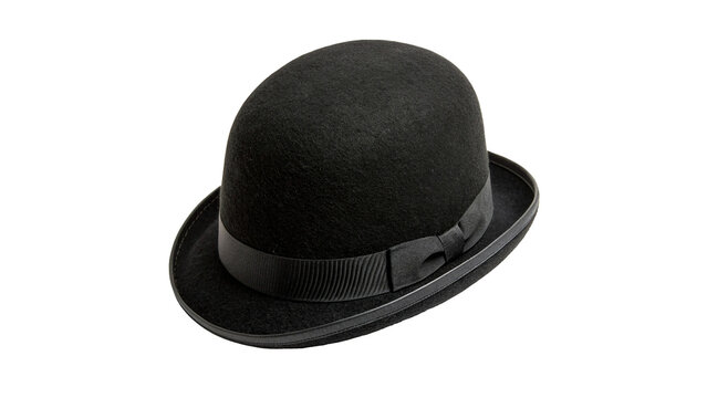 Classic black felt bowler hat gentleman headwear accessory isolated on a white background