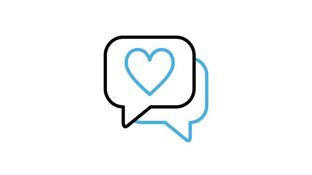Animated love speech bubble communication icon for conversation, discussion, chat, message, talk, speaking, dialogue, interaction. Motion graphics video with alpha channel