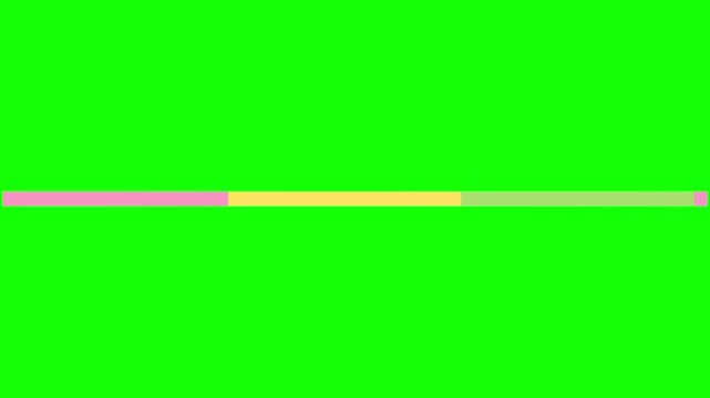 Horizontal progress bar with colorful segmented sections for loading process, data measurement, step completion, workflow status, and graphic timeline elements on transparent background