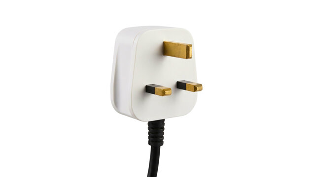 Isolated White UK Three-Pin Electrical Plug with Cable
