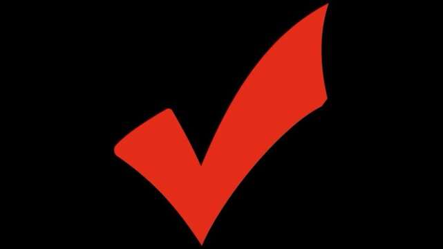 Red check mark symbol isolated on transparent background for success choice validation correct voting selection survey and completion icon graphic design