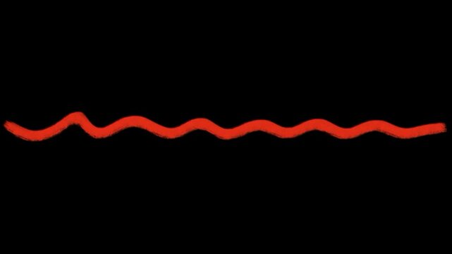 Red wavy painted brush stroke divider line isolated on transparent black background creative horizontal vector design element for decoration graphic backdrop