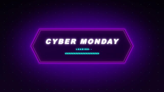 Cyber monday neon loading animation: digital sale promotion and e-commerce background