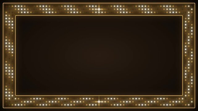 Golden led marquee frame background, with glowing lights, for event presentations border