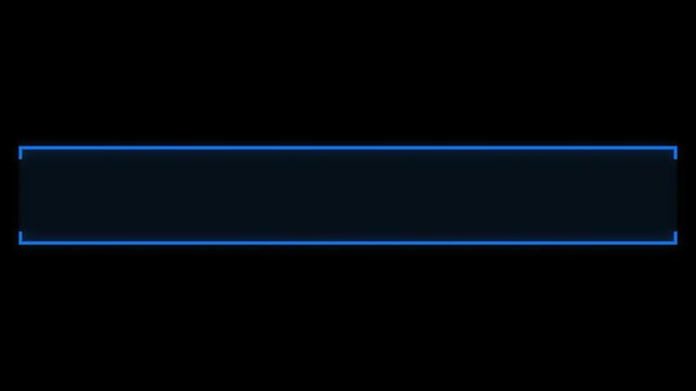 Blue glowing neon rectangular lower third frame isolated on transparent background sci-fi futuristic border banner text box motion design graphic element