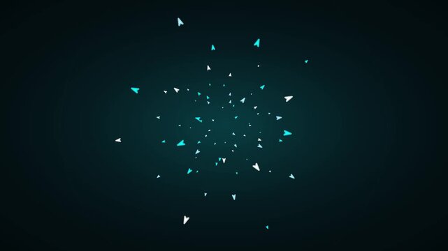 Abstract motion background, with expanding teal, and white cursor, arrows on dark gradient