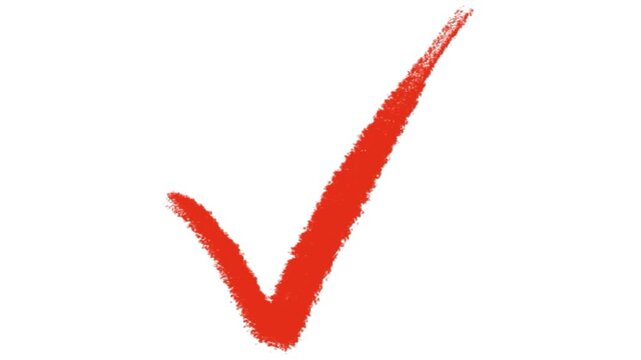 Red chalk check mark icon isolated on transparent background drawn textured stroke success symbol choice voting approval motion graphic element video design