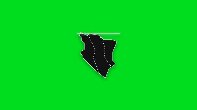 Black silhouette of kenya map with a white line on a vibrant green background