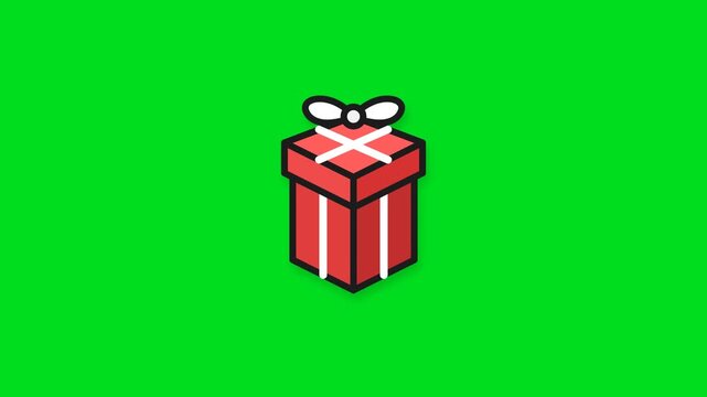 A simple red gift box with a white ribbon centered on a vibrant green background