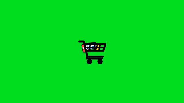 Minimalist black shopping cart icon centered on a vibrant green background
