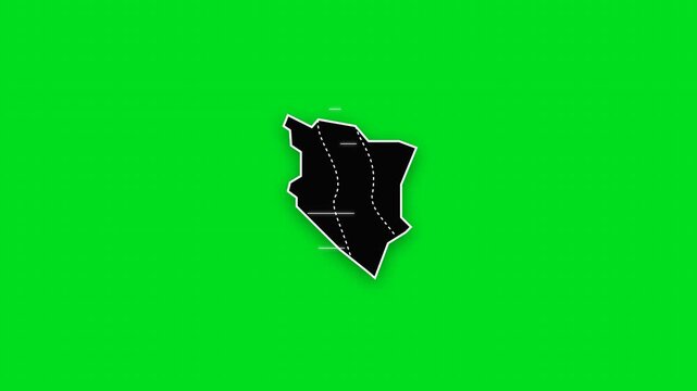 Black silhouette map of kenya isolated on a vibrant green screen background