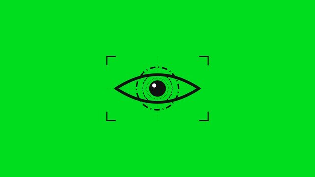 Digital biometric eye scan interface icon on a vibrant green background screen