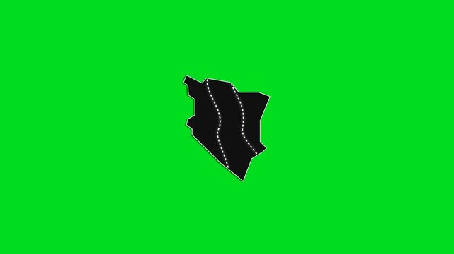 A symbolic black silhouette of the country of kenya on a green background