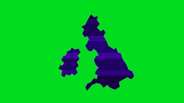 Abstract digital silhouette map of the united kingdom on a green background