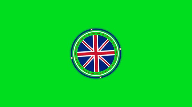 Circular union jack emblem centered on a bright solid green background field