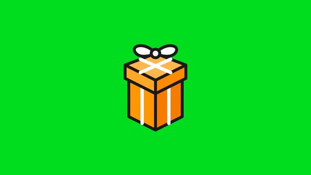 A simple orange gift box icon isolated against a solid green background