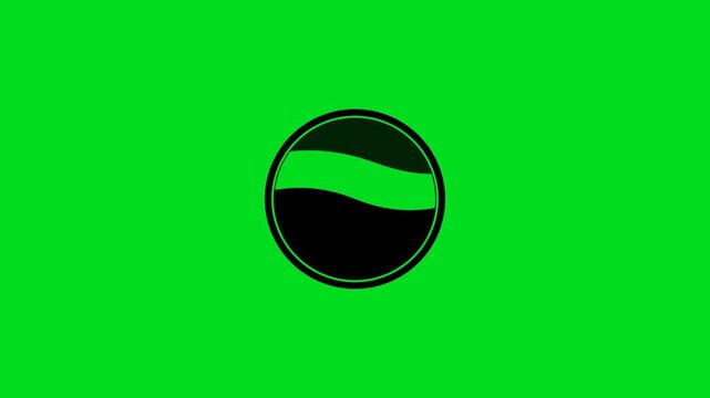A circular emblem featuring a black wave pattern on a vibrant green background