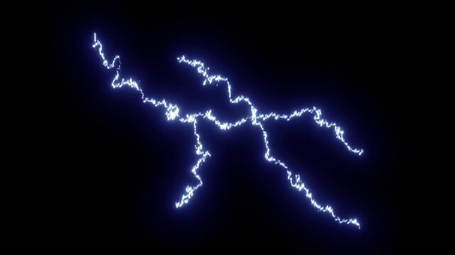 Bright blue lightning strike with powerful thunder flash, glowing electric discharge, storm energy burst, cartoon sparks, dynamic plasma arcs, isolated VFX overlay, transparent 4K HD animation