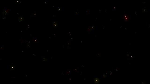 Bright glowing fire particles rising fast in a fiery sky with smoke. Flying around fire dust particles sparks or ember from a burning fire,
Floating fire flame sparks particles  background