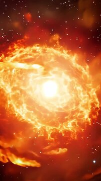 Dazzling supernova amidst space dust, Explosive starburst with vibrant plasma and stellar backdrop, Spectacular supernova explosion shining brightly among distant stars and cosmic dust