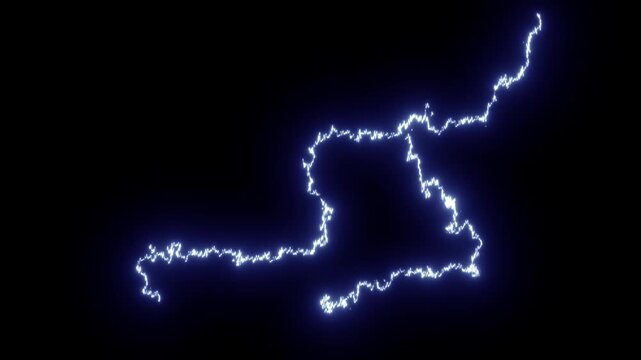 Fierce blue lightning storm strikes with glowing thunderbolt, intense electric flash, plasma energy burst, cartoon spark effects, dramatic discharge, seamless VFX overlay, transparent 4K video