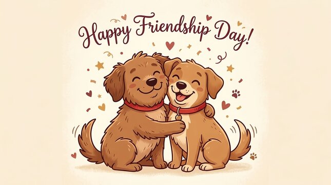 Cute cartoon dogs hugging each other to celebrate friendship day with friendship