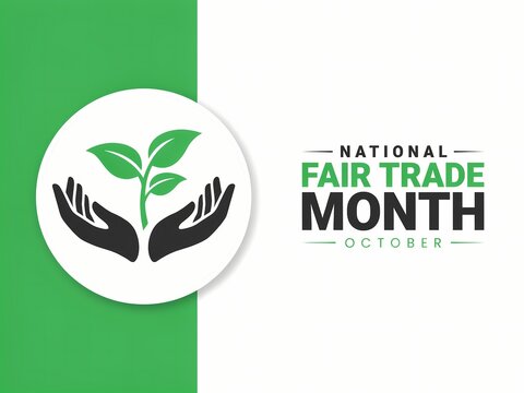 National fair trade month vector concept background with hands protecting a green plant sprout, october awareness banner