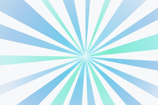 Abstract blue and white sunburst radial background with pastel cyan rays spreading from a glowing central light source