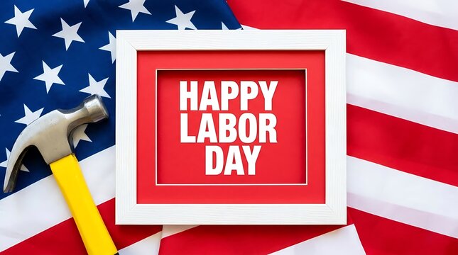 Labor Day USA Labor Day Canada Happy Labor Day framed message with hammer and American flag Labor Day, Happy Labor Day, American
