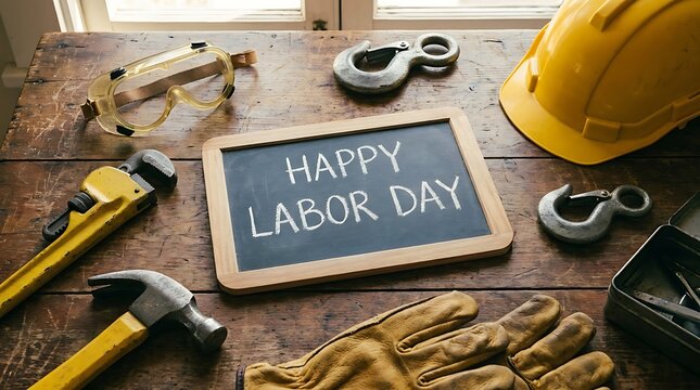 Labor Day USA Labor Day Canada Happy Labor Day Message on Blackboard with Tools and Work Gloves hammer