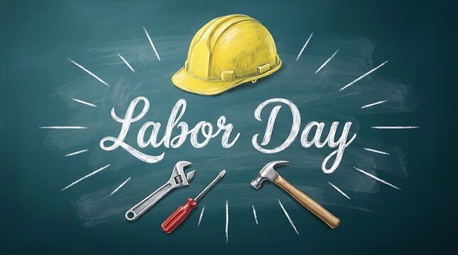 Labor Day USA Labor Day Canada Labor Day Chalkboard Art with Tools and Hard Hat holiday work