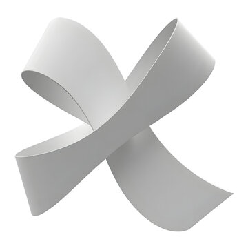 White moebius strip sculpture abstract 3d shape on transparent background.