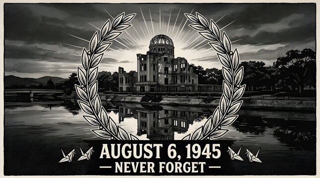 August 6 1945 never forget hiroshima memorial remembrance poster with hiroshima
