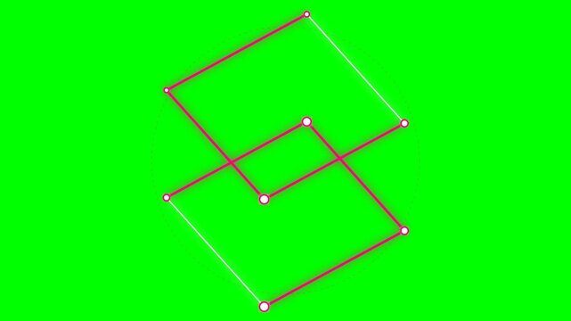 Two symmetric diamond shapes connected by vertical lines on green background