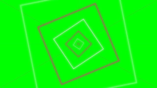 Abstract tunnel effect with nested white squares on a vibrant green screen