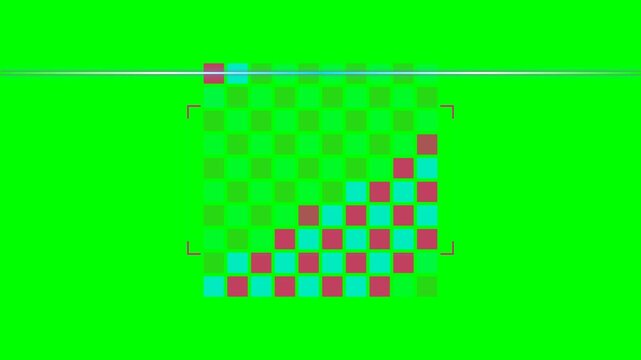 Abstract pixelated square pattern on a vibrant green background display