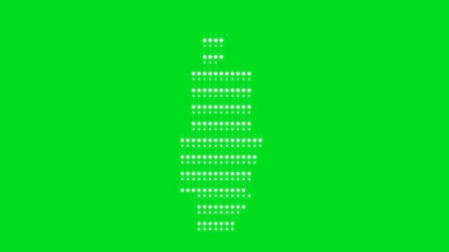 Minimalist white spark plug icon composed of dots on a vibrant green screen