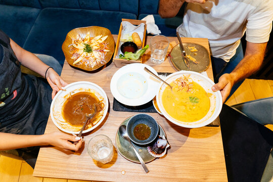 Couple enjoying peruvian food and dining experience