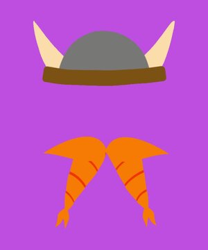 Viking helmet with horns and braided orange beard