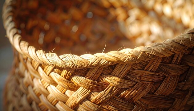 Close up of a handwoven wicker basket texture.