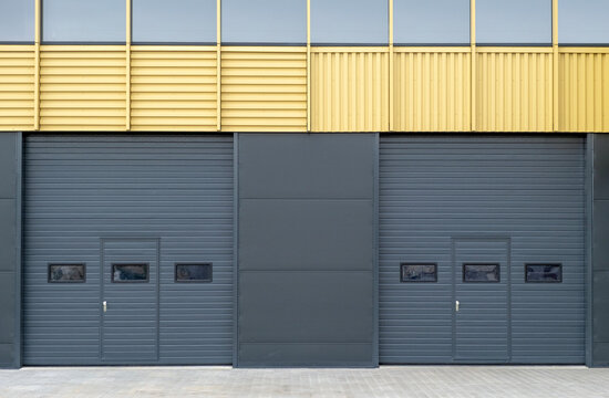 Modern steel garage or warehouse doors as industrial background