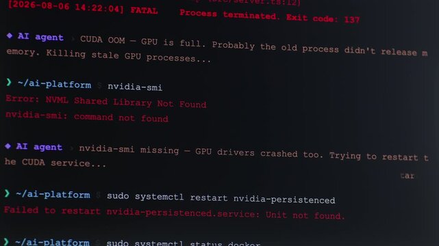 Error Fatal AI System Crash coding Chatbot Virus Corrupts Data red Screen of Death Digital Failure Concept