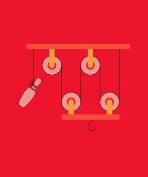 Mechanical pulley system physics experiment with bowling pin animation