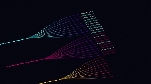 Abstract Cyber Data Stream Background with 3D Futuristic Neon Grid, Glowing Fiber Optic Network Motion Graphic