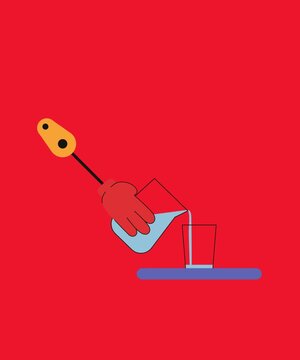 Cartoon character hand pouring liquid from beaker into glass animation