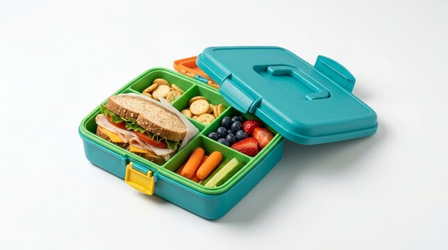 Colorful Lunchbox with Sandwich, Vegetables, and Snacks for Kids