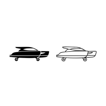 catamaran hull with wheels vector line art with silhouette line art with silhouette vector