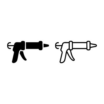 caulking gun tool icon with line art and silhouette vector design line art line art line art with silhouette vector