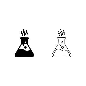 erlenmeyer flasks with steam, a detailed line art with silhouette vector illustration